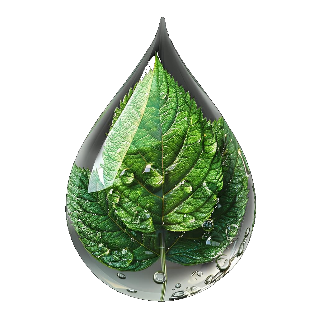 Leaf in water droplet